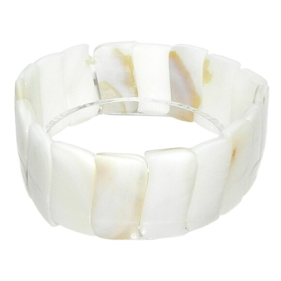 White 22mm Curved Rectangle Mother of Pearl Shell 7" Stretch Bracelet BR482 - Picture 1 of 1